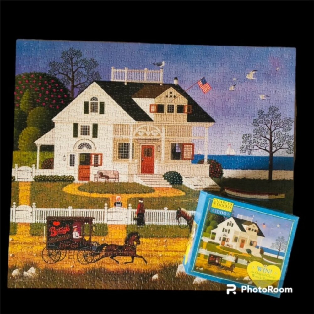 COMPLETE Vtg Charles Wysocki Pickwick Cottage 1000 Pc Puzzle Cottage Nautical